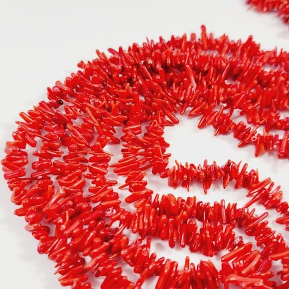 Red Coral 3 Strand Branched Necklace and Free Gift - Picture 2 of 5